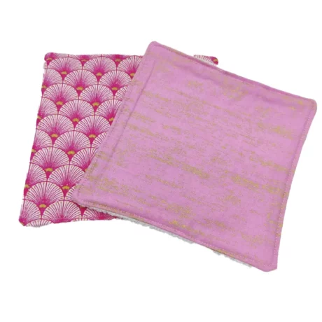 duo de lingettes motifs seigaiha rose et marbré rose et or recto