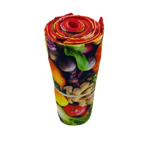 rouleau essuie tout 8 feuilles motif fruits et légumes en coton oekotex et nid d'abeille