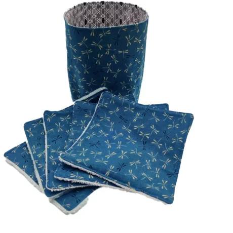 panier + lingettes motif libellules bleu canard recto