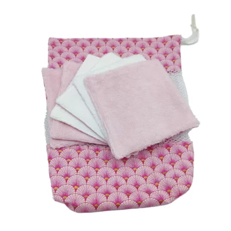 sac de transport et lavage motif seigaiha rose + lingettes verso