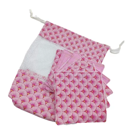 sac de transport ou lavage + lingettes assorties rose motif Seigaiha