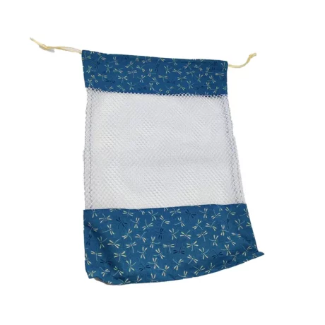 sac transport ou lavage lingette motif libellules bleu canard